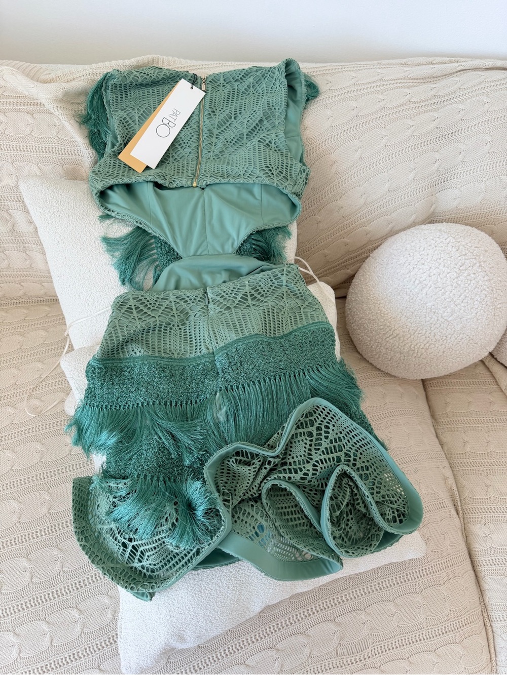 PATBO Samba Fringe Cut Out Mini Dress in Light Green. NWT. Size small 4/36 - Picture 8 of 10